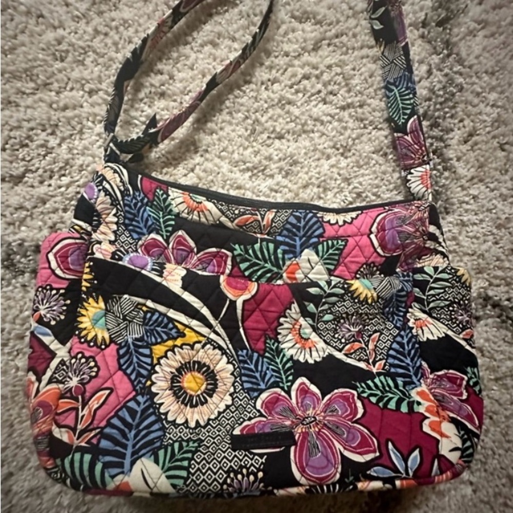 Vera Bradley Floral Quilted Shoulder Bag - Black and Pink